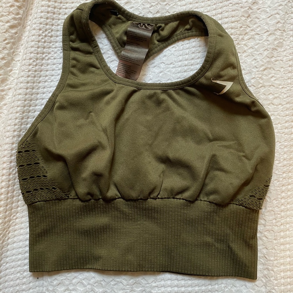 Gymshark olive green long cropped sports bra